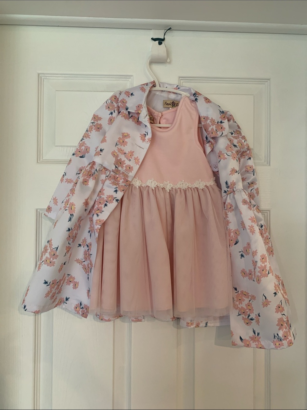 Girls Pink Floral Raincoat and Tulle Dress Set